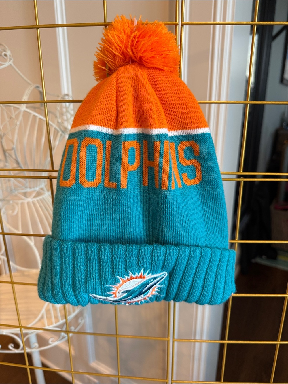 Miami Dolphins Pom Beanie - Teal & Orange one size unisex